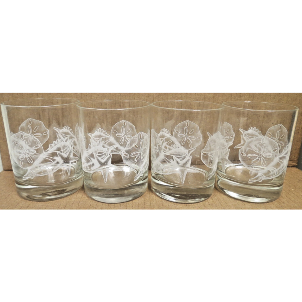 4 Vintage M W Periscope Shell Design Double Old Fashion Glasses